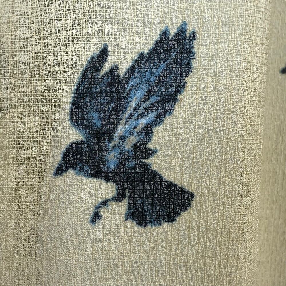 Max Studio Top Women Tan Black Lace Trim Crow Print Whimsigoth Witchy Boho Sheer - Picture 7 of 13